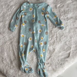Blue Egg & Toast Print Footed One-Piece